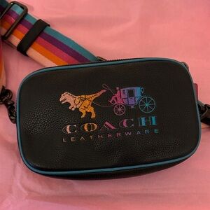 Coach Black Bag with Colorful Striped Strap